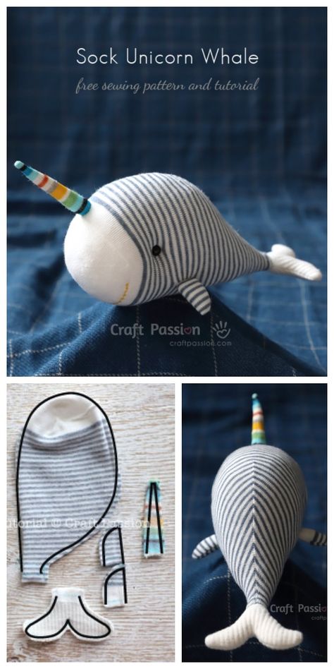 DIY Sock Unicorn Whale Free Sewing Pattern & Tutorial Coin Purse Tutorial, Diy Sewing Gifts, Sock Dolls, Sock Toys, Diy Socks, Sock Crafts, Free Sewing Pattern, Sock Animals, Creation Couture