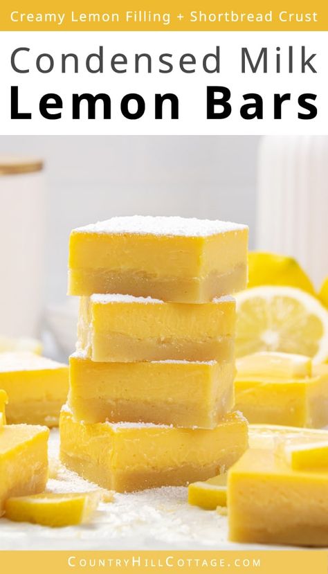 Bars With Sweetened Condensed Milk, Creamy Lemon Squares, Creamy Lemon Bars, Condensed Milk Recipes Desserts, Lemon Squares Recipe, Homemade Lemon Bars, Milk Recipes Dessert, Sweetened Condensed Milk Recipes, Lemon Bars Easy