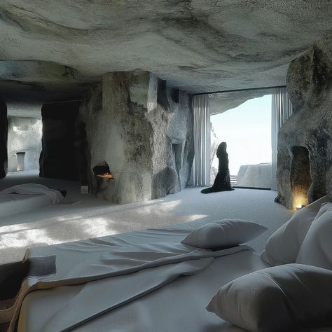 cave dwellers #imagine #midjourneyarchitect #midjourney #artificialintelligence #artificialarchitecture #artificialsketchbook #artificialgram #cavedwellers #cave #rocks #nature #ecohouse Cave Like Interior, Cave Bedroom Ideas, Cave Interior Design, New Age Aesthetic, Cave Architecture, Industrial Style House, Cave Interior, Melting Silver, Brutalist Interior