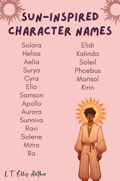 Names To Give Your Character, Sun Related Names, Story Themes Ideas, Sun Inspired Names, Different Powers For Characters, Unique Power Ideas, How To Make Sun Water, Character Powers Ideas, Cool Last Names For Characters