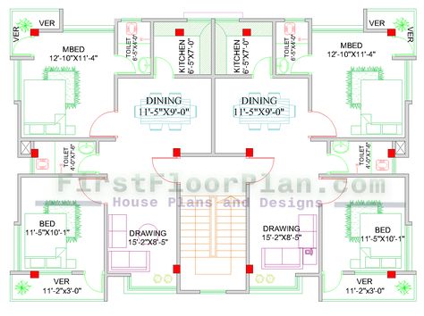 House Plans of Two Units 1500 to 2000 Sq Ft | AutoCAD File Free - First Floor Plan - House Plans and Designs Boutique Hotel Design Architecture, Modern House Floor Plan, Building Plans Architecture, Residential Plan, 2000 Sq Ft House, Boutique Hotel Design, Flat Plan, Second Floor Plan, Hotel Design Architecture