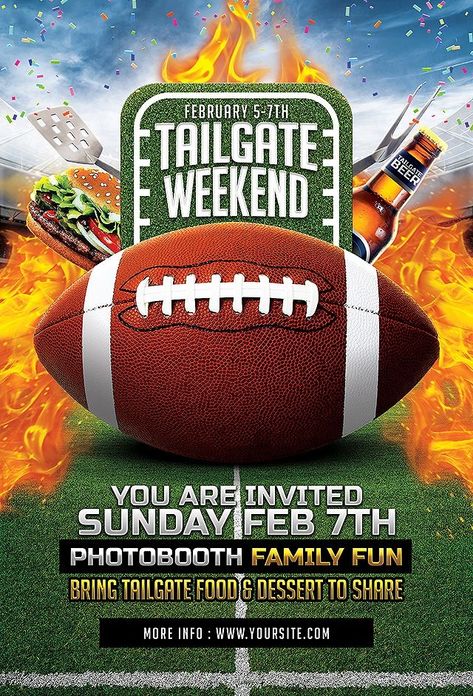 Super Bowl Party Flyer Templates - tailgate party flyer psd template smashingflyers tailgate party Check more at http://onlinedegreebrowse.com/super-bowl-party-flyer-templates/ Superbowl Poster, Invitation Card Birthday Party, Birthday Invitations Online, Football Party Invitations, Happy Birthday Invitation, Football Watch Party, Invitations For Birthday, Party Invitations Templates, Birthday Party Invitation Card