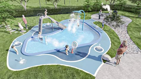 Aqua Splash Park Home Splash Pad, Dream House Backyard, Water Park Ideas, Lux Hotel, Backyard Splash Pad, Backyard Water Parks, Children Swimming Pool, Water Playground, Water People