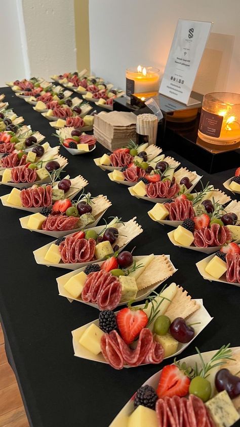 Self Serve Charcuterie, Charcuterie For Party, Finger Food Appetizers For Wedding, Charcuterie Letter Boxes Wedding, Wedding Charcuterie Table Simple, Wedding Appetizer Display, Easy Party Platters Finger Foods, Individual Table Charcuterie Boards, Individual Hummus Cups