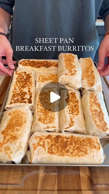 Tom Walsh on Instagram: "Sheet Pan Breakfast Burritos  This may be the single most efficient, and lowest effort, method for making breakfast burritos in bulk 🌯  Making breakfast burritos this way is just incredibly satisfying - and you get 10 (!!) breakfast burritos that you can store frozen and reheat in just a few minutes every morning  Per burrito (Makes 10): 445 Calories 33g Protein 46g Carbs 14g Fat  I used a “Jelly Roll” pan (the exact dimensions were 10”x15”, 1 inch lip) for this recipe, which is a common sized sheet pan found at grocery stores. - A quarter sheet pan will be smaller, so you’ll need to scale down the ingredients slightly - You can also scale up the recipe by using a larger sheet pan, just be sure it has at least a 1” raised edge  Ingredients: 1 red bell pepper, dice One Pan Breakfast Burrito, Egg Sheet Pan Breakfast, Sheet Pan Burritos, Sheet Pan Breakfast Burritos, Pan Burritos, Breakfast Burrito Meal Prep, Meal Prep Burritos, Meal Prep Breakfast Burritos, Make Ahead Healthy Breakfast