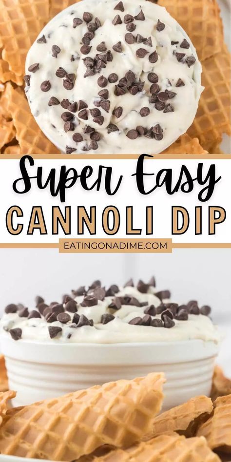 Easy Cannoli Dip Recipe - Eating on a Dime Easy Cannoli Dip, Easy Cannoli, Cannoli Dip, Dip Easy, Cheesecake Dip, Sweet Dips, Taco Dip, Dessert Dips, Oreo Dessert