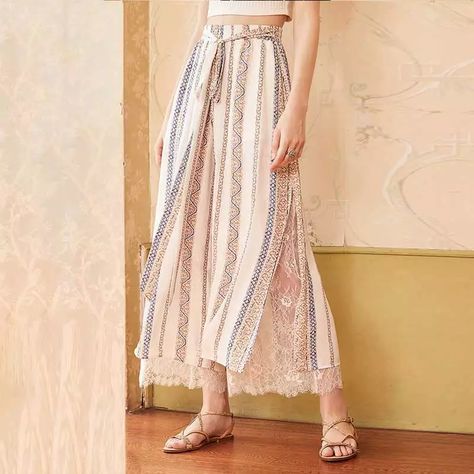 Loose Pants Style, Batik Fashion, Lace Pants, Wide Trousers, Chiffon Fashion, Lace Splicing, Pantalon Large, Chiffon Lace, Tulum