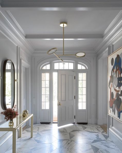 Studio DB on Instagram: “And we’re out... leaving the cold for somewhere colder! In the meantime.... our custom marble floor in the entry of our Riverside house…” Wall Millwork, Collins Interiors, Foyer Flooring, Entryway Flooring, Stylish Dining Room, Floor Tile Design, Foyer Decorating, Marble Flooring, Foyer Design