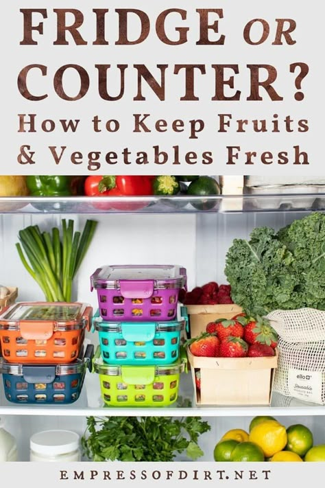 Should I store this in the fridge or counter? Grab the fruit and veggie storage chart for long-lasting freshness. Storing Produce, Culinary Tips, Frugal Cooking, Produce Storage, Storing Fruit, Storing Vegetables, Best Storage Containers, Fruit And Vegetable Storage, Vegetable Storage