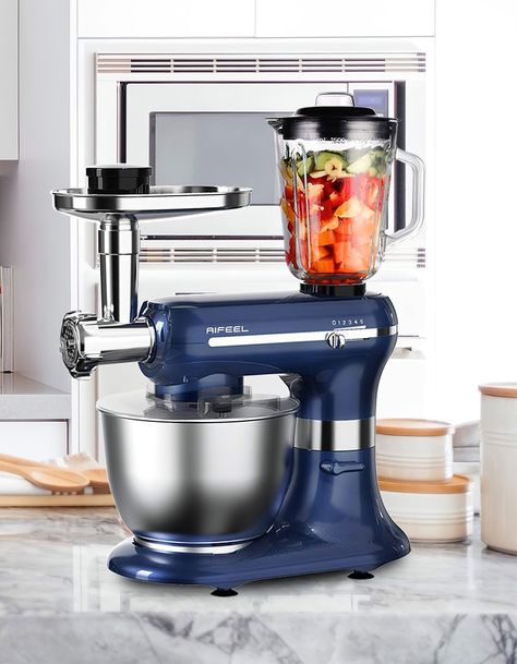 Aifeel Stand Mixer, 6 in 1 Electric Multifunctional Kitchen Mixer with 6QT Food Grade Bowl, 3 Mixing Accessories, Food Grinder, Blender, Sausage Kit, 5 Speed Settings, Retro blue Kitchen Electrical Appliances, Supplies For School, Electric Kitchen, Multifunctional Kitchen, Electric Foods, Unique Gadgets, Dog Ball, Juice Cup, Food Accessories