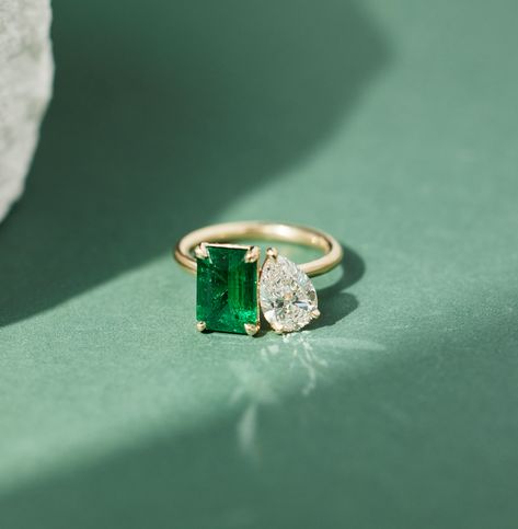 Emerald Cut Emerald and Pear Diamond Toi Et Moi Engagement Ring Moi Et Toi Engagement Ring Emerald, Toi Et Moi Emerald And Diamond, Toi Et Moi Ring Emerald And Diamond, Toi Et Moi Engagement Rings Emerald, Emerald Toi Et Moi Ring, Toi Et Moi Ring Emerald, Emerald Ring Design, Wedding Ring Emerald, Engagement Ring Style