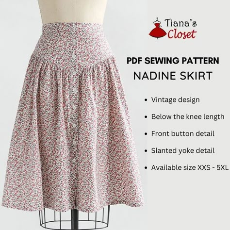 Vintage Style Skirts, Skirt Pattern Free, Paper To Print, Crochet Women, Free Pdf Sewing Patterns, Skirt Patterns Sewing, Crochet Summer, Sewing Skirts, Diy Sewing Clothes