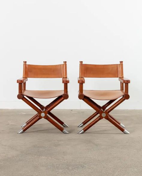 Set of Eight Ralph Lauren Hollywood Modern Leather Directors Chairs at 1stDibs | leather director chair Directors Chairs, Director Chair, Directors Chair, Dining Room Chairs, Camel, Cherry, Ralph Lauren, Hollywood, Frame