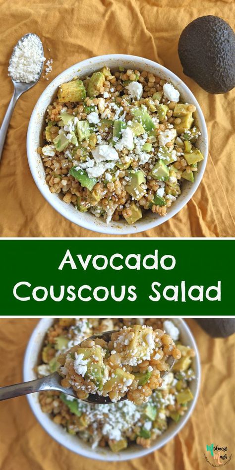 Avocado Couscous Salad Final Avocado Couscous Salad, Couscous Bowls Healthy, Vegetarian Couscous, Loaded Salad, High Potassium Foods, Cilantro Recipes, Potassium Foods, Corn Avocado Salad, Avocado Bowl