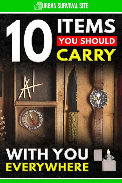 While it may not be possible to carry a full stockpile of survival supplies, there are many everyday carry items that could prove useful. Essential Survival Items, Shtf Preparedness List, Survival Closet, Outdoor Survival Hacks, Prepper Ideas Survival Gear, Survival Gear List, Preppers List, Prepper Items, Survival Gifts