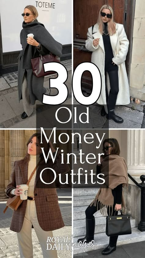 Old Money Winter Outfits Beautiful Winter Coats For Women, Classy Women Winter Outfit, Elegant Winter Wardrobe, Elegant Women's Clothing, Classic Winter Style Women, Old Fashion Winter Outfits, Classic Style Clothing Women, Sweater Old Money Outfits, Elegant Sweaters For Women