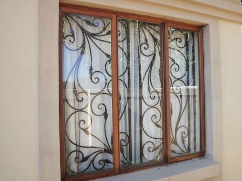 Fancy burglar bars Security Windows, Window Security Bars, Iron Window Grill, Modern Window Grill, Grill Design Modern, Home Window Grill Design, Burglar Bars, Window Grills, Grill Designs