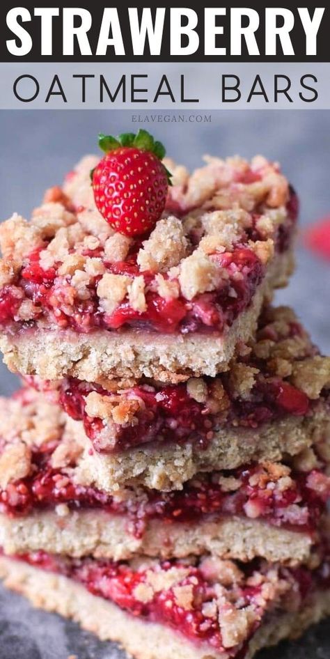 Pioneer Woman Strawberry Oatmeal Bars, Fresh Strawberry Recipes Easy, Simple Strawberry Dessert, Oatmeal Bars Vegan, Strawberry Oat Bars, Strawberry Granola Bars, Strawberry Squares, Easy Oatmeal Bars, Frozen Strawberry Recipes