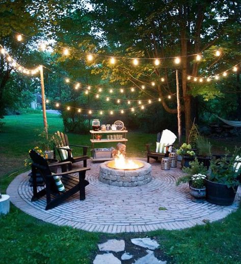 Patio Fire Pits, Patio String Lights, Backyard Seating, Fire Pit Ideas, Fire Pit Area, Backyard Lighting, Have Inspiration, Fire Pit Patio, Backyard Fire