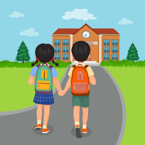 Download the back view of little kids students with backpacks holding hands walking to school together 10791278 royalty-free Vector from Vecteezy for your project and explore over a million other vectors, icons and clipart graphics! Walking To School Drawing, School Poster Ideas Creative, School Children Photos, School Kids Cartoon, School Students Drawing, Holding Hands Walking, Walking To School, Vector Cartoon Characters, Creativity Takes Courage