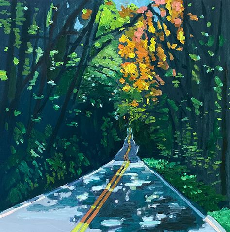 Fall Road Road Painting, Elephant Ears, Painting Inspo, Playlist Covers, Gouache Painting, New Wall, Caramel Apples, 그림 그리기, Pretty Art