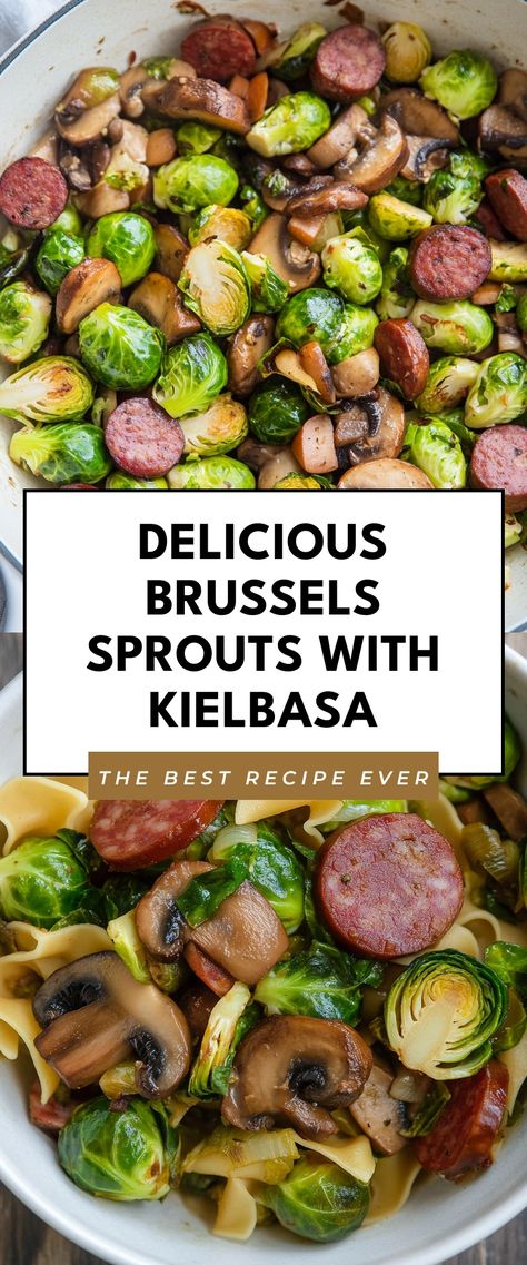 Image for Delicious Brussels Sprouts with Kielbasa Sausage And Brussel Sprouts Skillet, Slow Cooker Brussel Sprouts, Brussels Sprout Recipes, Sesame Recipes, Broccoli And Brussel Sprouts, Bday Food, Budget Dinners, Bratwurst Recipes, Smoked Sausage Recipes