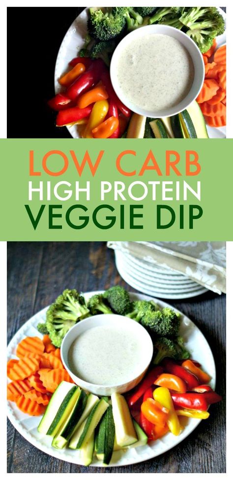 A high protein dip perfect for getting your protein in while snacking. It only uses 2 ingredients to make a tasty high protein veggie dip that is low in carbs too. For 2 tablespoons only 1.9g net carbs and 3.5g protein! #lowcarb #highprotein #veggiedip #lowcarbappetizer #lowcarbdip #highproteindip Protein Veggie Dip, Protein Dips, High Protein Dip, Easy Veggie Dip, Protein Dip, Healthy Veggie Dip, Vegetable Dip Recipe, Veggie Dip Recipe, Low Calorie Snack