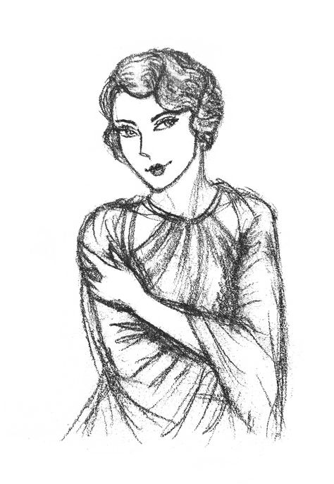 1920 woman (Finger wave hair is quite a challenge for me) Finger Waves Drawing, Wave Sketch, Waves Sketch, 1920 Women, 1950s Woman, Traditional Drawings, Finger Wave Hair, Wave Drawing, 1920s Hair