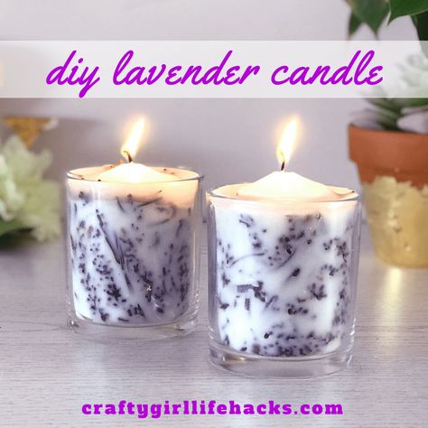 Lavender Crafts Diy, Homemade Lavender Candles, Diy Herb Candles, Lavendar Candle, Make Homemade Candles, Lavender Candles Diy, Candle Recipe, Homemade Candle Recipes, Candle Diy Mason Jar