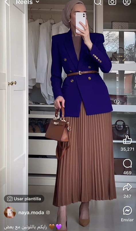 Office Fall Outfits Women, Chic Hijab Style, Fall Sunday Outfit Church, Modest Fall Skirt Outfits, Olive Green And Red Outfit, Modest Work Outfits Office Attire, Blazer Outfits With Skirt, Stylish Skirts Classy, Pleated Skirt And Blazer Outfit