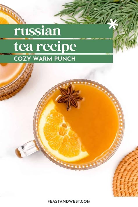 Warm up winter day with a big batch of Russian Tea made from tea, fruit juices and spices. Great for a crowd, this recipe is easy to make. Easy Russian Tea Recipe, Russian Tea Recipe Tang, Recipe For Russian Tea, Spice Tea Mix, Christmas Snack Recipes, Homemade Teas, Spiced Tea Recipe, Warm Drinks Recipes, Dairy Free Egg Nog