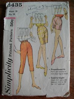 simplicity 3435, 1950s vintage pants and shorts 60s Shorts, Show Storage, 1950s Woman, 60s Patterns, 60s Women, Petal Pushers, 60's Dress, Pedal Pushers, Sewing Patterns Girls