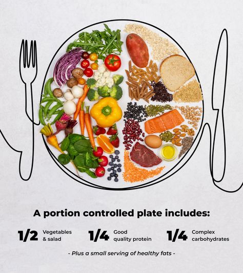 Proper Plate Portions, Portion Size Guide Plate, Japanese Portion Sizes, Healthy Portion Sizes, Food Control Tips, Healthy Plate Portions, Plate Diagram, Plate Portions, Portion Controlled Meals