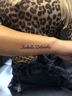 Daughter’s Name Tattoo, Tattoo Ideas Female Daughter Name, 2 Name Tattoos For Women, Tattoo With Siblings Names, 2 Kids Names Tattoos For Women, Small Kids Name Tattoos For Women, Two Name Tattoo Ideas For Women, Names On Wrist Tattoos, Daughters Names Tattoos