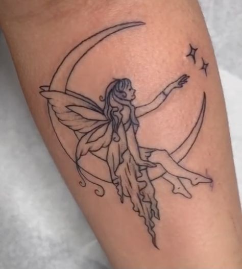 Fairy Moon Tattoo, Moon Fairy Tattoo, Fairy Moon, Moon Fairy, Fairy Tattoo, Moon Tattoo, The Moon, Moon, Tattoos