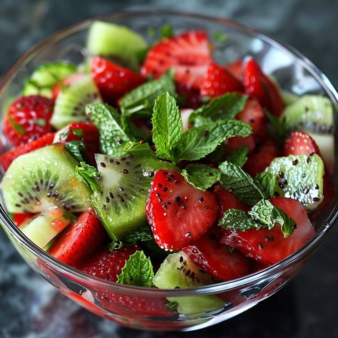 🍹 Refresh your day with our vibrant Mojito Fruit Salad! 🥝🍓 #FruitLovers Mojito Fruit Salad Ingredients: Strawberries, sliced (1 cup) Kiwi, sliced (1 cup) Mint leaves, chopped (1/4 cup) Lime juice (2 tbsp) Honey (1 tbsp) Rum extract (1 tsp) Instructions: Combine fruits, mint, lime juice, honey, and rum extract. Chill before serving. 🌟 Enjoy a burst of freshness with our Mojito Fruit Salad! Perfect for any gathering or a sunny day treat! #SummerVibes #HealthyTreat Fruit Salad Ingredients, Healthy And Wealthy, Rum Extract, Queens Food, Breastfeeding Foods, Fruit Salad Recipes, Exotic Food, Healthy Food Motivation, Healthy Clean Eating