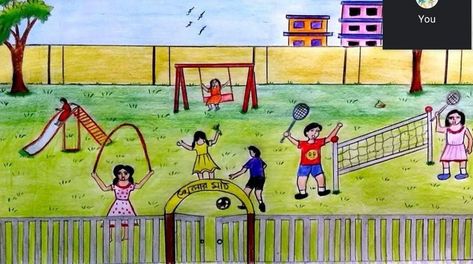 School Playground Drawing, Park Drawing For Kids, Playground Drawing, Draw Scenery, Park Drawing, Scenery Drawing For Kids, Beautiful Tumblr, Scenery Drawing, Drawing Competition