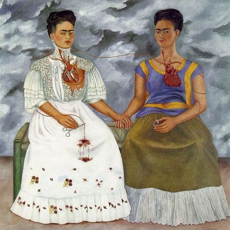 The Two Fridas 1939 Oil on canvas 68 x 68 in. (173 x 173 cm) Museo de Arte Moderno, Mexico City Frida Kahlo Work, فريدا كاهلو, The Two Fridas, Two Fridas, Frida Kahlo Paintings, Kahlo Paintings, Istoria Artei, Frida Art, Wired Magazine