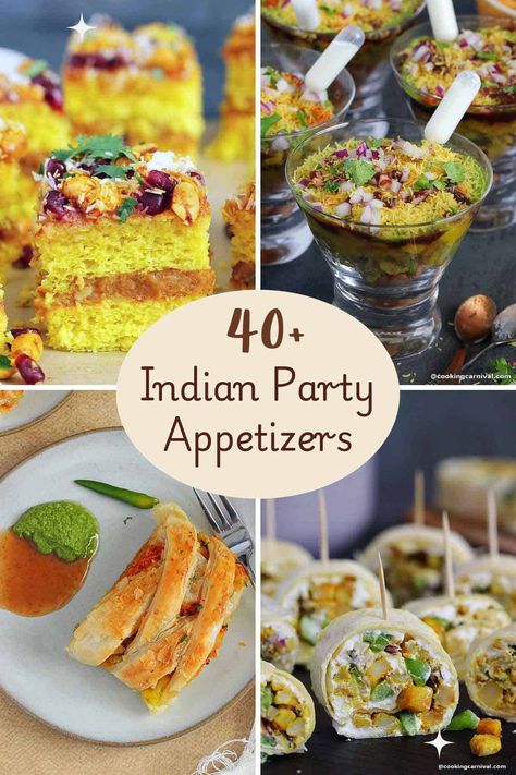 Are you ready to elevate your Indian festival party and gathering with some mouthwatering vegetarian starters? Dive into this delightful collection of classic and fusion Indian Party appetizers that will leave your taste buds dancing! With 40  scrumptious appetizer options, these delectable bite-sized treats are the perfect way to kick off the festivities. Easy Quick Party Appetizers, Indian Fusion Party Food, Indian Street Food Party Ideas, Indian Fusion Snacks, Snacks For Party Vegetarian, Bhel Puri Serving Ideas, Indian Fusion Appetizers Parties, Vegetarian Recipes For Parties, Mini Indian Appetizers