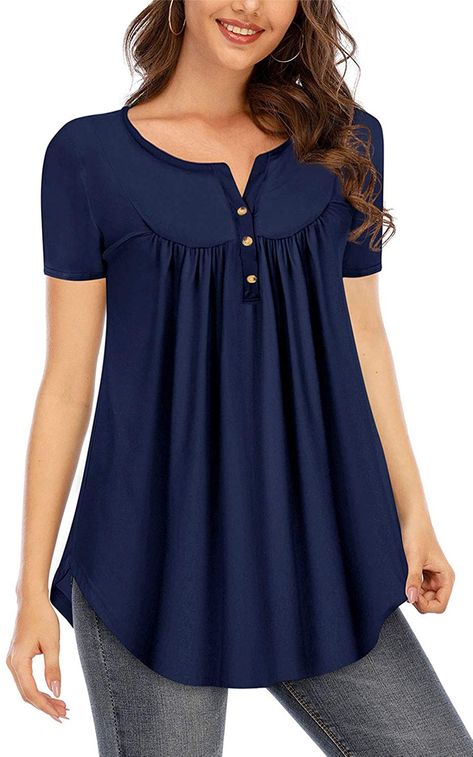 Henley Shirt Women, Womens Henley, Short Sleeve Tops Casual, Casual Tunics, Tees For Women, Daily Dress, Short Sleeve Button Up, Henley Shirts, Casual Blouse