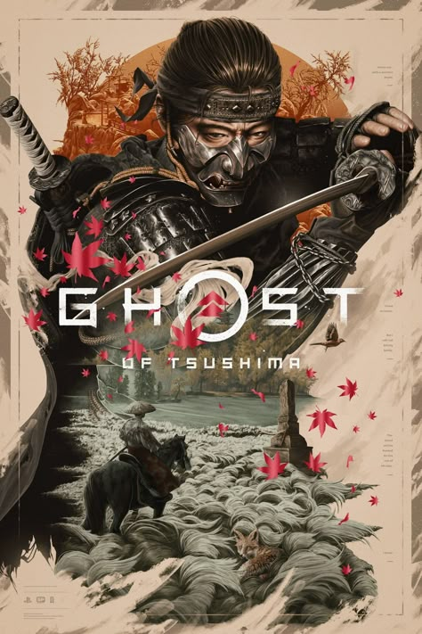 Ghost Of Tsushima Poster, Ghost Of Tsushima Art, Jin Sakai, Kuchiki Byakuya, Samurai Wallpaper, The Last Samurai, Game Posters, Japanese Poster Design, Samurai Artwork