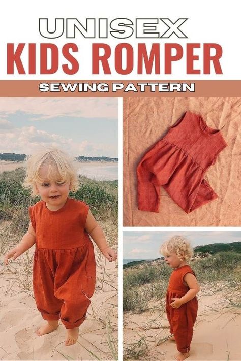 Unisex Kids Romper Sewing Pattern (Newborn to 5/6 Years) - Modern & Minimal PDF Pattern 2t Sewing Patterns, Free Kids Romper Sewing Pattern, Sewing Patterns For Children, Harem Romper Pattern Free, Easy Sewing Baby Projects, Newborn Patterns Sewing, Sewing Patterns Linen, Baby Girl Patterns Sewing, Easy Sew Baby Clothes