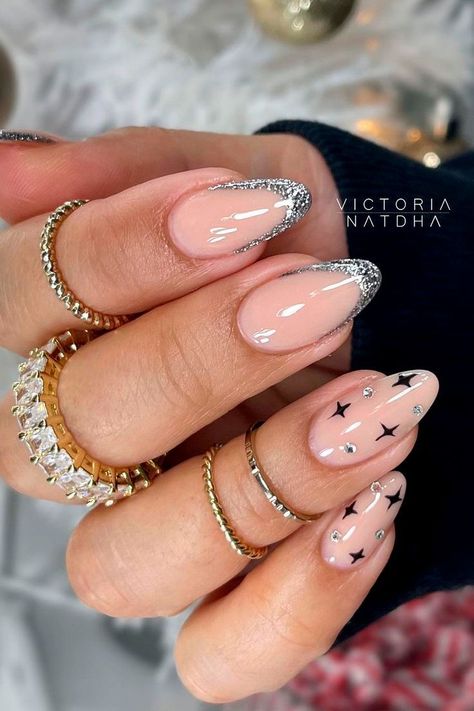 Stars Nails, Nye Nails, New Years Nail Designs, New Years Eve Nails, Milky Nails, January Nails, Her Nails, Star Nails, New Year's Nails