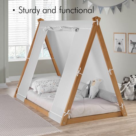 Twin size bed tent design Affordable Bed Frames, Wood Tent, Twin Floor Bed, Teepee Bed, Tent Bed, Affordable Bedding, Kids Tents, Grand Daughter, Toddler Beds