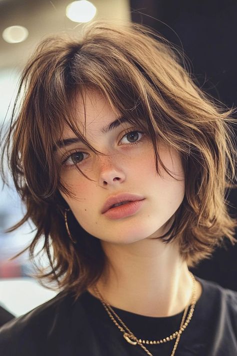 Warm Brown Tousled Shaggy Bob, Chic Bob Hairstyle Chic Bob, Short Shaggy Haircuts, Shaggy Bob, Hair Inspiration Short, Shot Hair Styles, Bob Haircut, Warm Brown, Short Bob Hairstyles, Short Haircuts