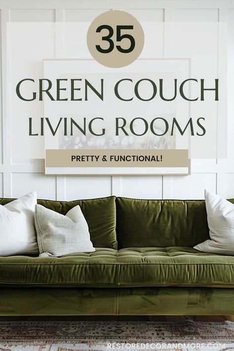 Sage Green Couches Living Room, Rug To Go With Green Couch, Green Furniture Living Room Ideas, Green Sofa Color Palette, Avocado Green Living Room Color Scheme, Olive Green Couch Living Room Ideas Color Inspiration, Lounge Decor Green, Green And Brass Living Room, Olive Green Sofas