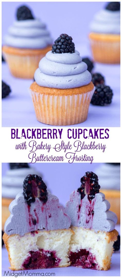 Blackberry Buttercream Frosting, Blackberry Cupcakes, Blackberry Buttercream, Fluffy Cupcakes, Easy Cheesecake Recipes, Cheesecake Cupcakes, Snack Foods, Cake Mix Cookies, Yummy Cupcakes