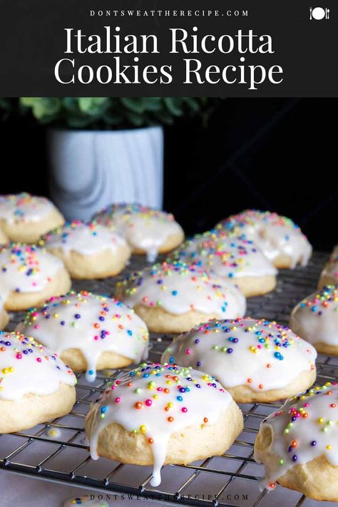 Italian ricotta cookies are thick, soft, cake-like crumb cookies with a simple sweet glaze that is a tradition during Christmas and Easter holidays! Best Italian Cookie Recipe, Crumb Cookies, Ricotta Cookies Recipe, Italian Christmas Desserts, Italian Cookie Recipe, Italian Christmas Cookie Recipes, Cheese Cookies Recipe, Italian Ricotta Cookies, Christmas Cookie Recipes Holiday