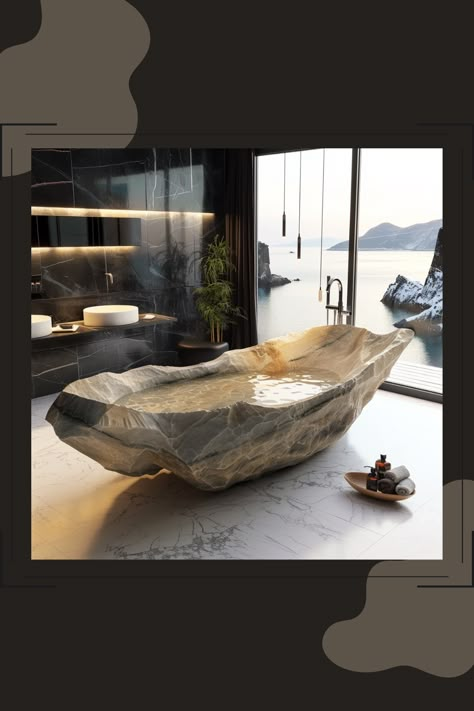 Dive into luxury with the timeless elegance of stone bathtubs! 🛁✨ Explore these stunning designs for a serene bathroom retreat. #StoneBathtubs #BathroomDesign #LuxuryLiving #HomeDecor #PinterestInspiration Stone Bathrooms, Glass Bathtub, Luxury Bathtub, Stone Bathtub, Serene Bathroom, Bathroom Retreat, Earthy Aesthetic, Stone Bathroom, Monochromatic Palette