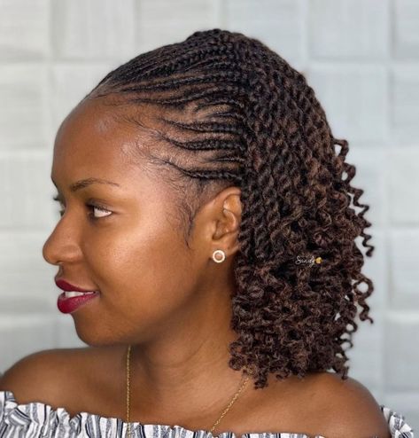 Cornrows-to-Twists-to-Curls Two Cornrow Braids, Bob Crochet, Small Cornrows, Half Cornrows, Senegalese Twist Crochet Hair, Twist Cornrows, Cornrow Ponytail, Havana Twist, Braided Cornrow Hairstyles